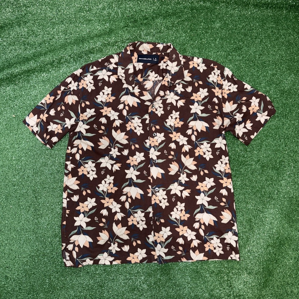 Abercrombie & Fitch Men's Small Maroon Floral Short Sleeve Button Up Shirt